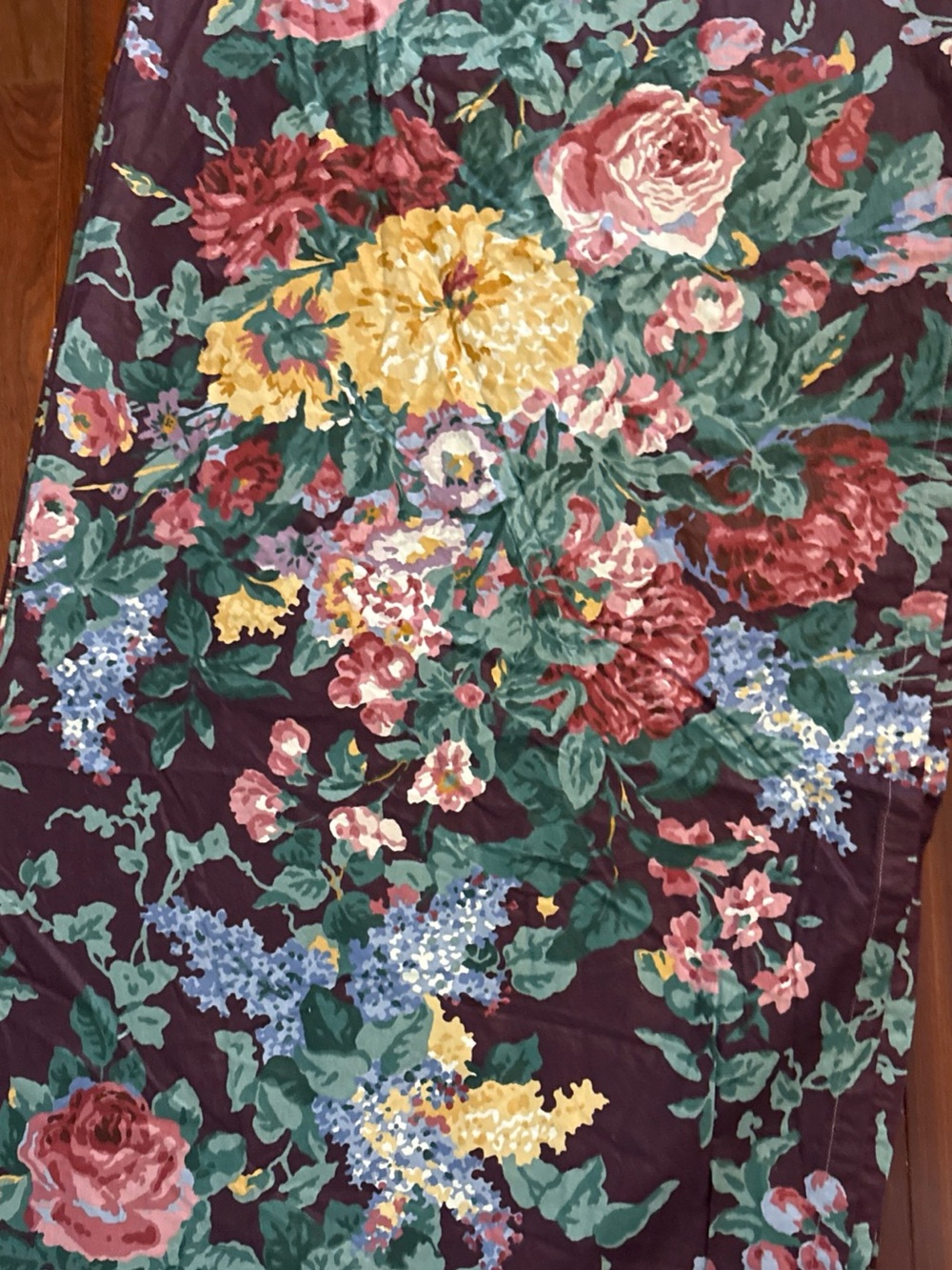 Floral Fabric Bold Colors On A Plum Eggplant Background P. Kaufman Scotch Guard